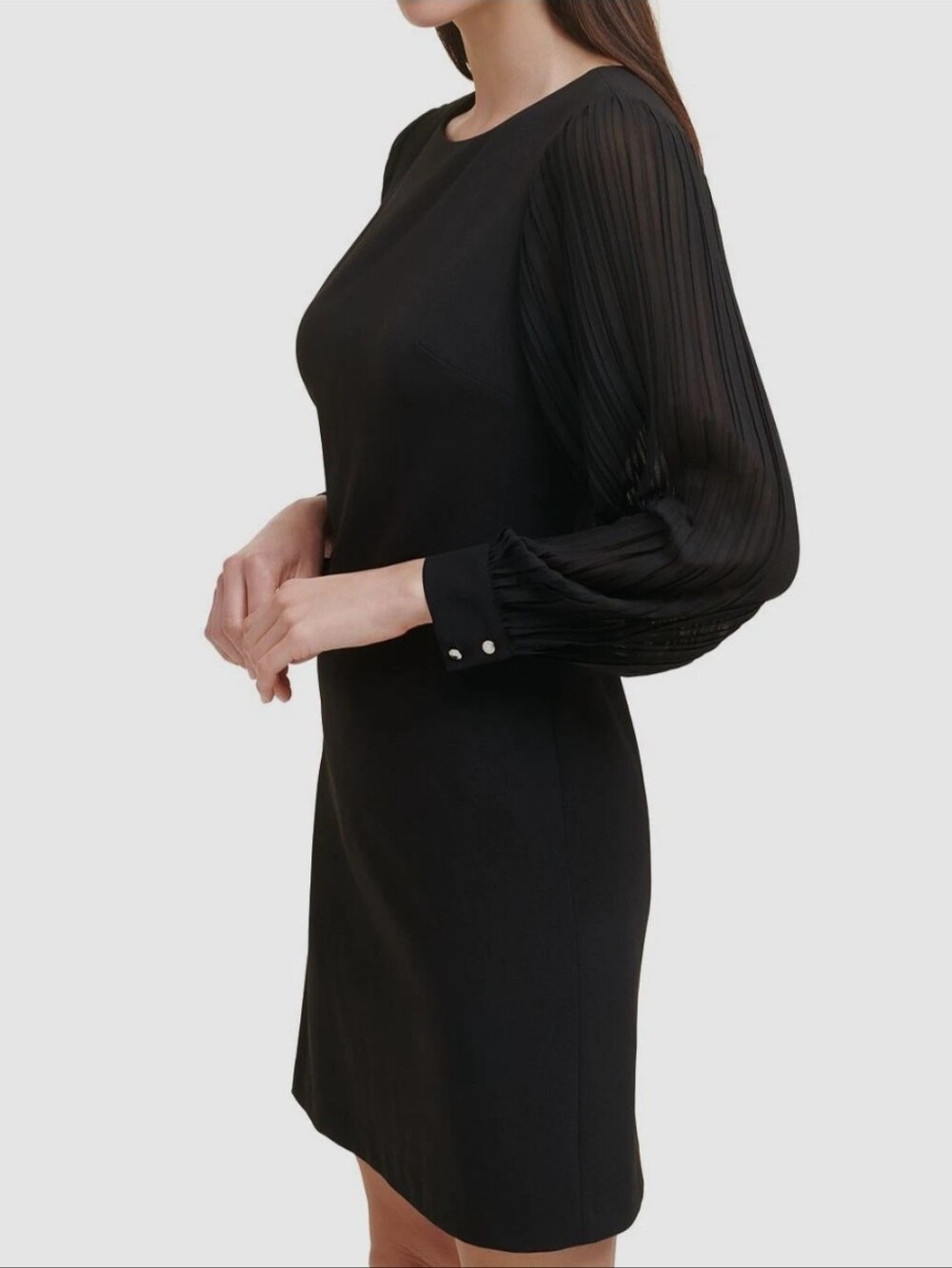 Tommy Hilfiger Black Chiffon Pleated-Sleeve Dress, S